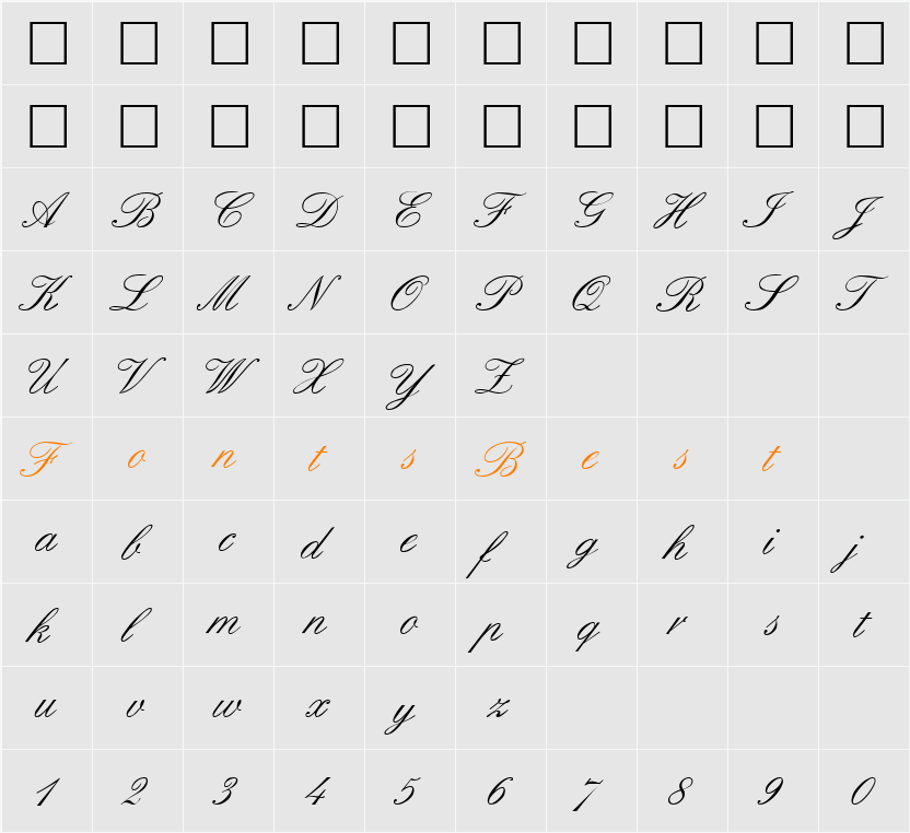 Formal Script Character Map