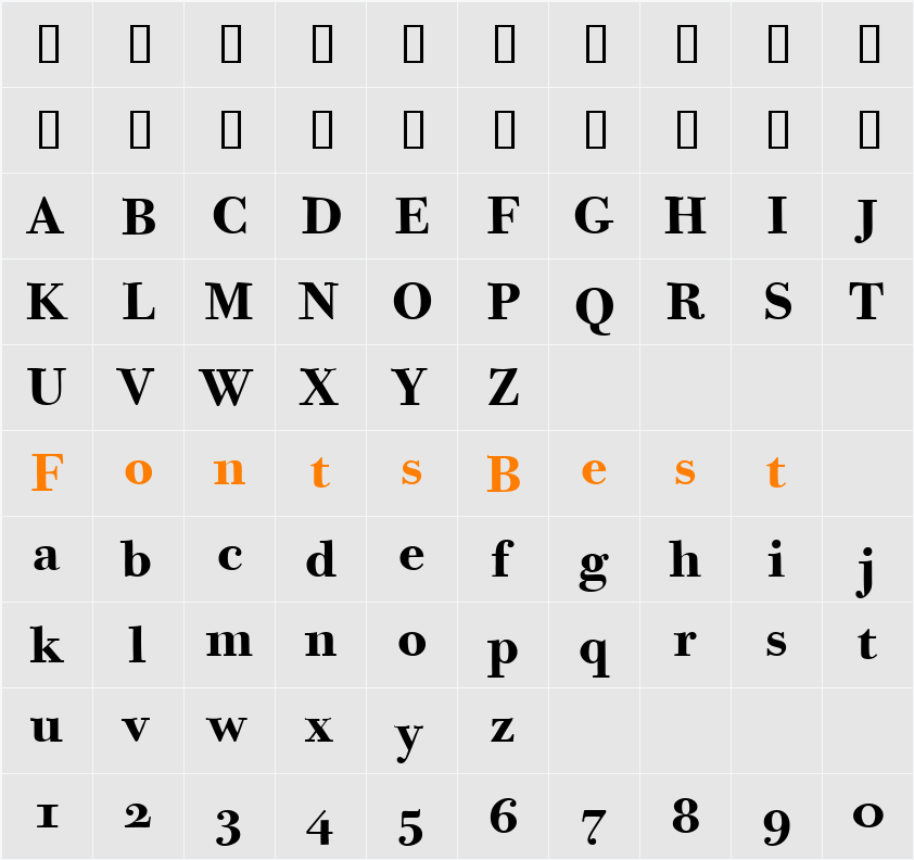 Bodoni Twelve OS ITC TT Character Map