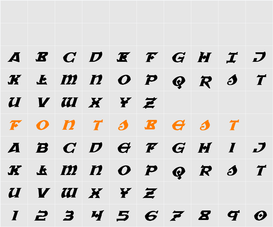 War Priest Expanded Italic Character Map