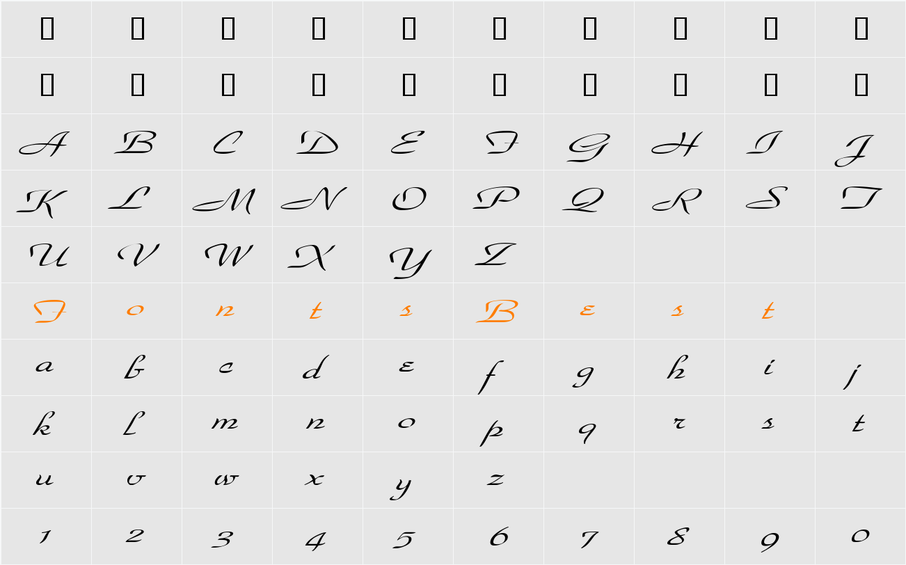 WaldorfScriptExtended Character Map