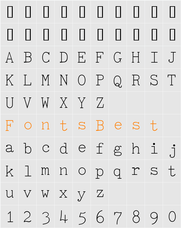 TiredOfCourierThin Character Map