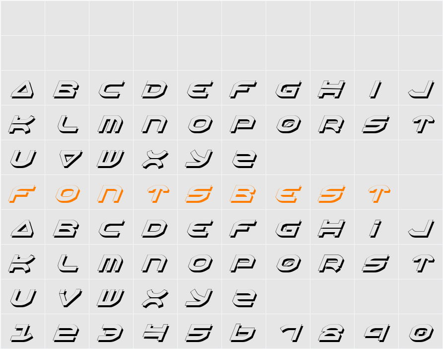Oberon Shadow Italic Character Map