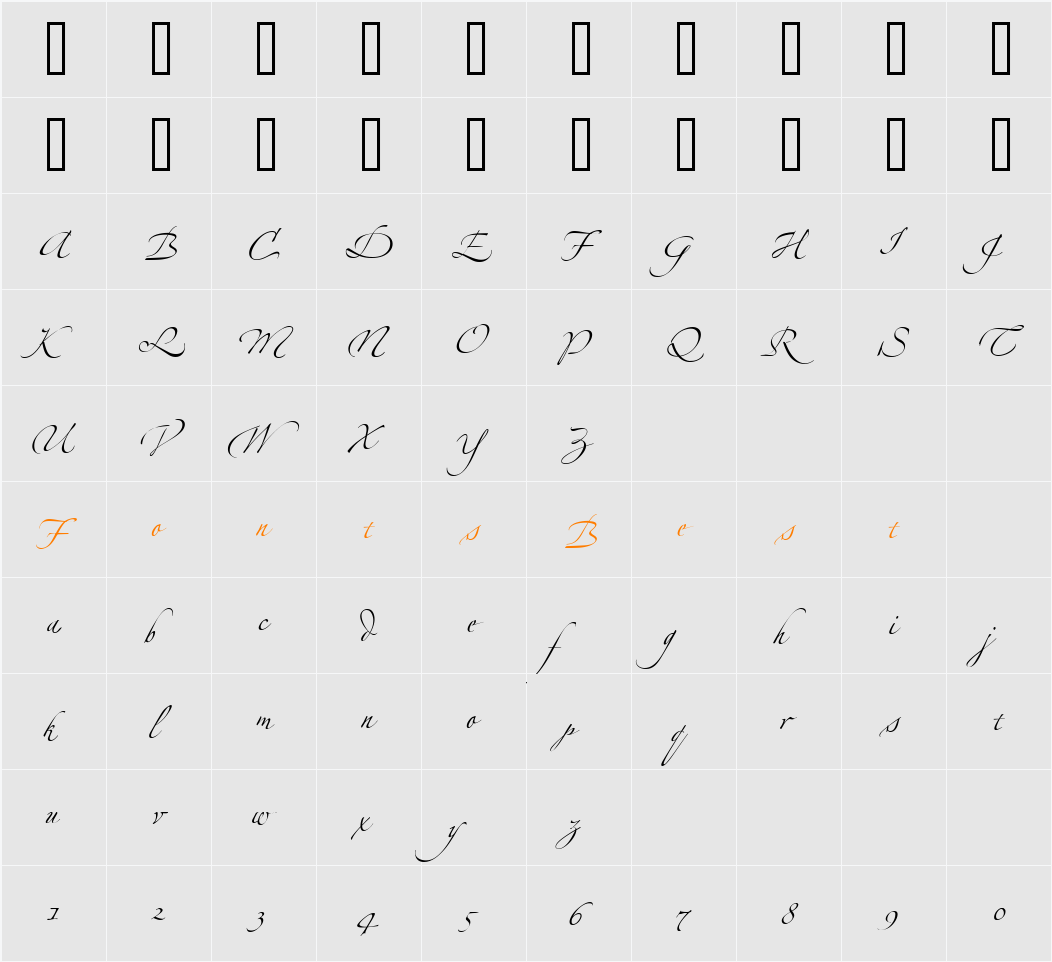 Zapfino Linotype Four Character Map