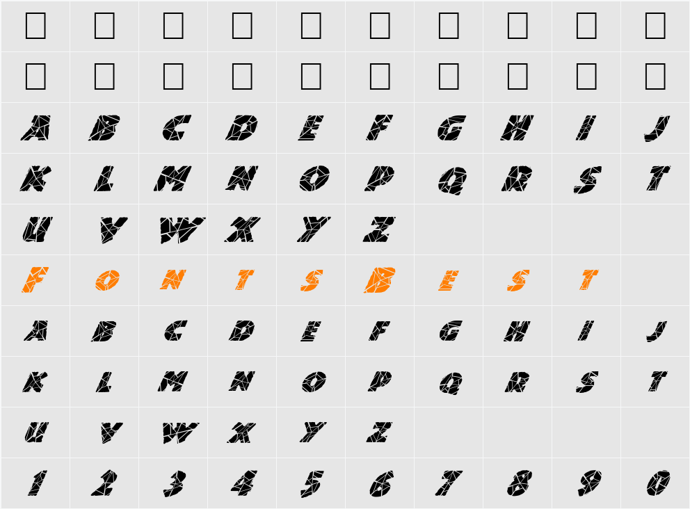 FZ JAZZY 24 CRACKED ITALIC Character Map