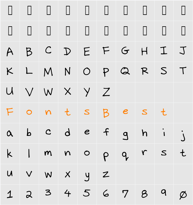 Dicks Handwriting Character Map