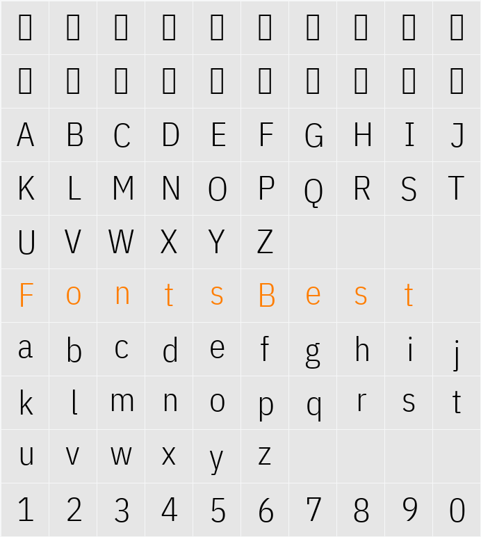 IBM Plex Sans Cond Light Character Map