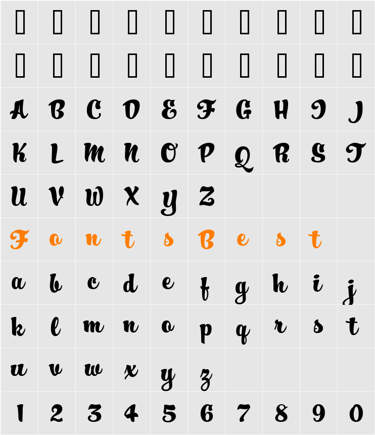 Hucklebuck JF Character Map