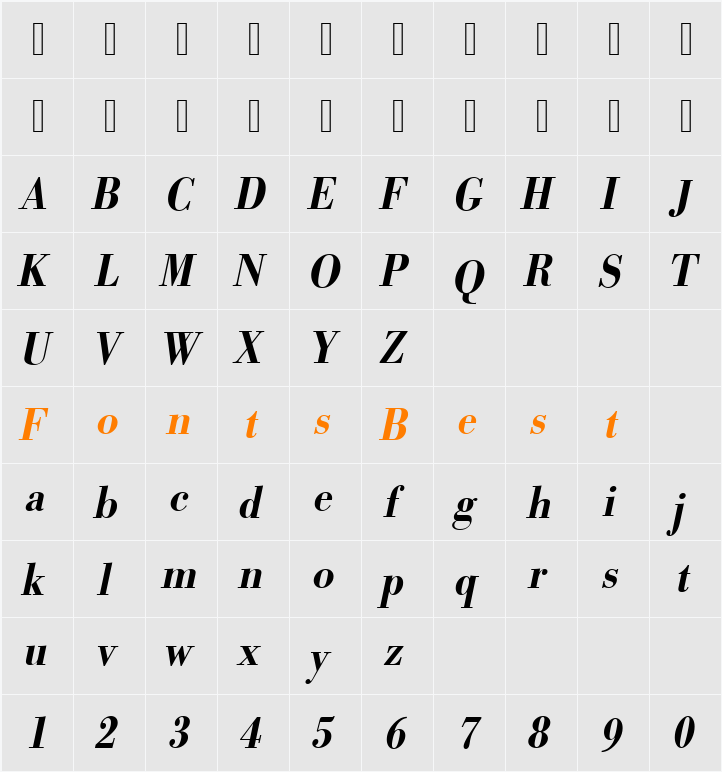URWBodoniTMedExtNar Character Map