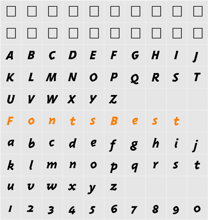 TriplexItalicExtraboldOldstyle Character Map