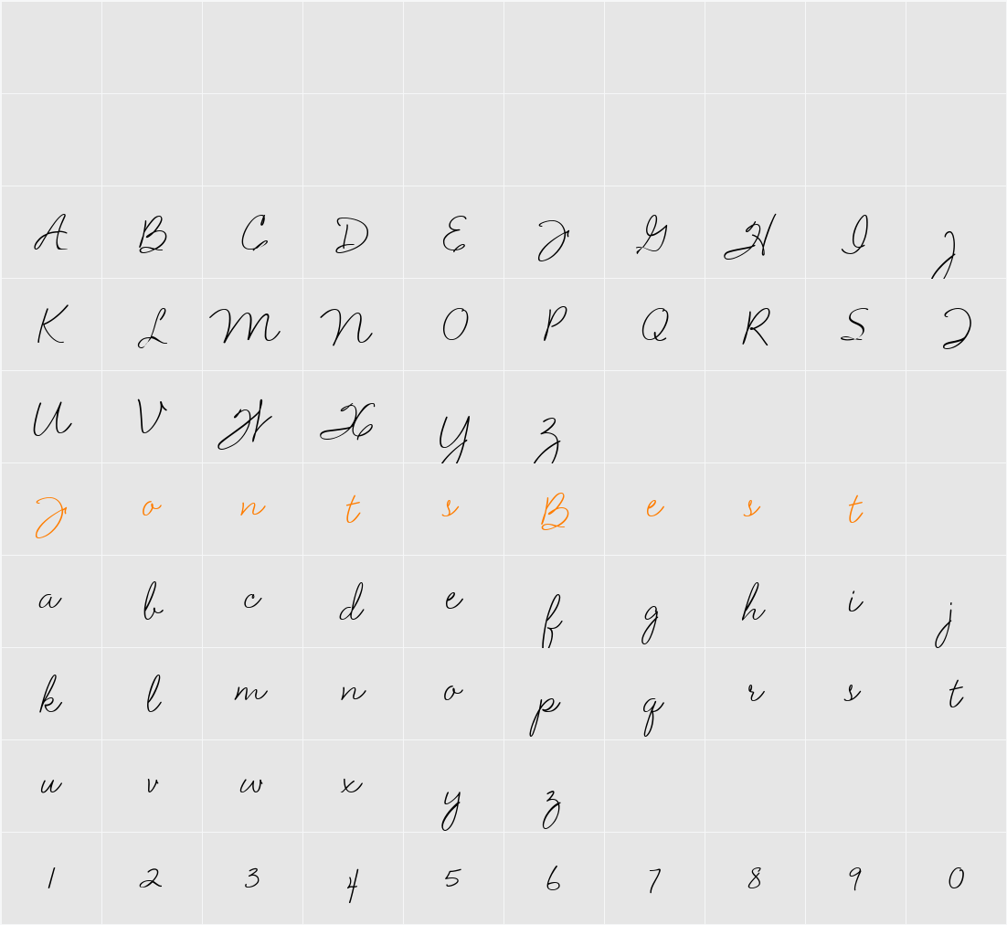 Velvet Script Character Map