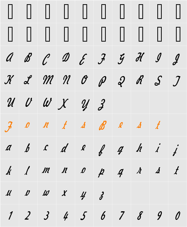 Jott 43 Thin Character Map