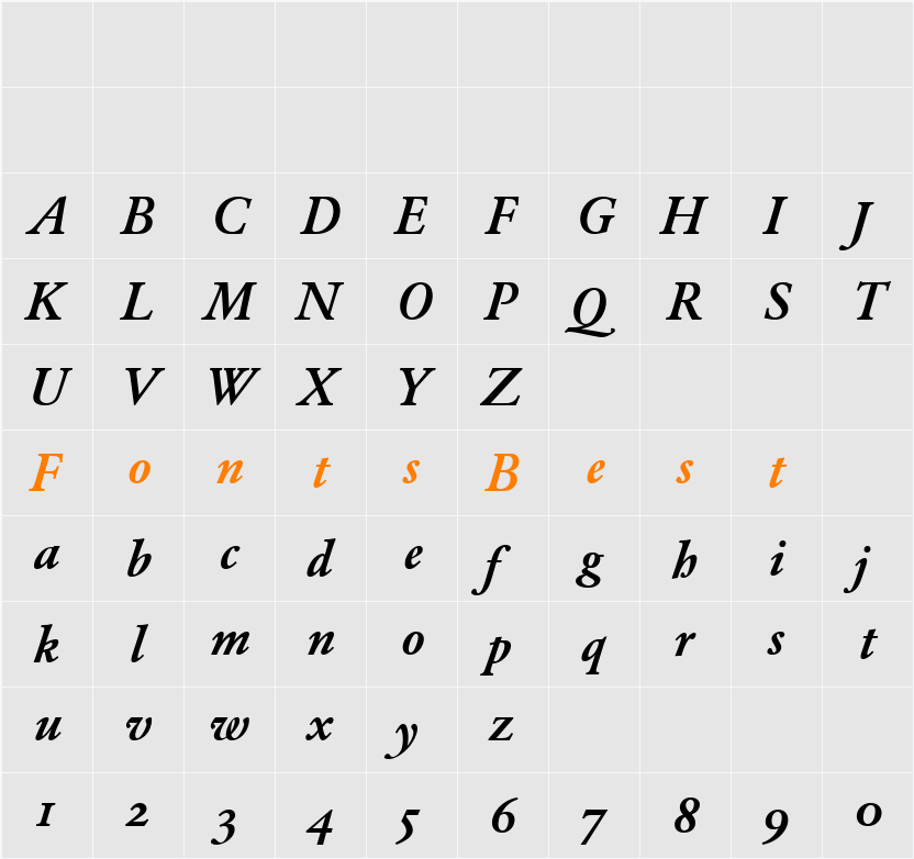 Garamond BE Character Map