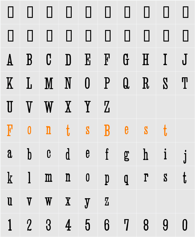 Slab Serif Character Map