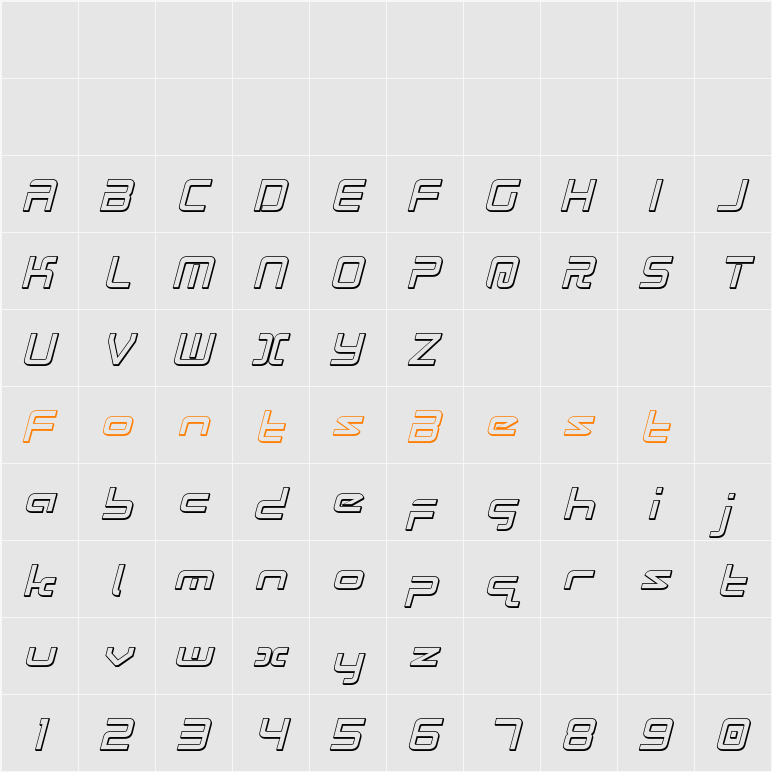 Radio Space 3D Italic Character Map