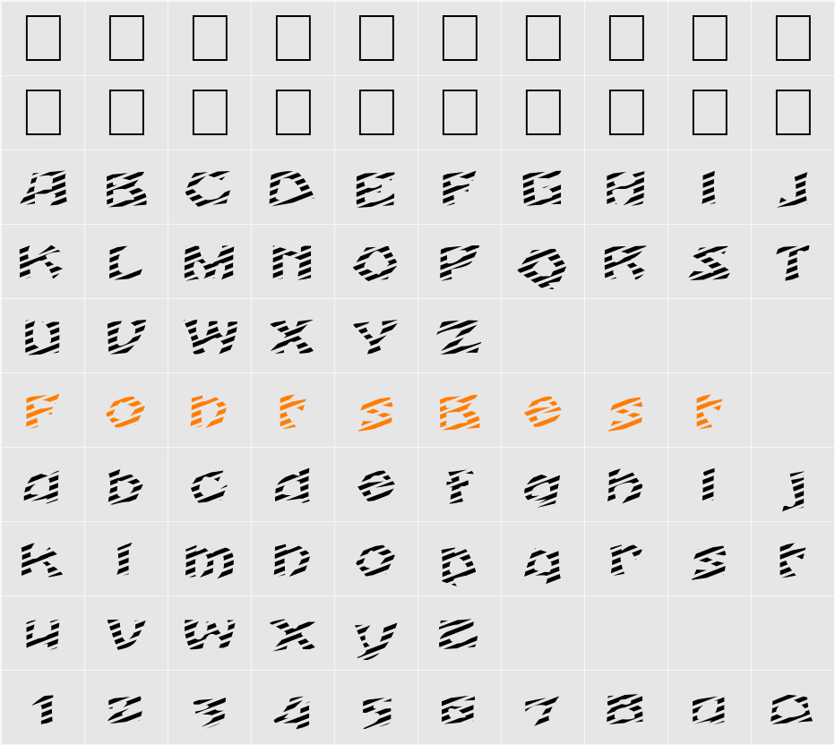FZ JAZZY 12 STRIPED EX Character Map