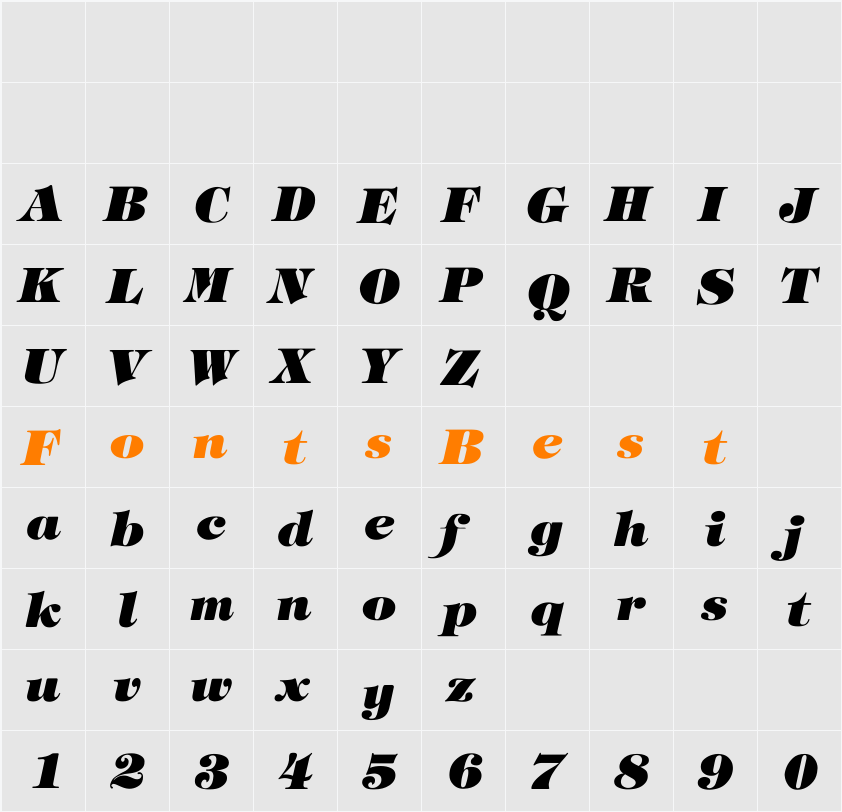 Timpani_Heavy-Italic Character Map