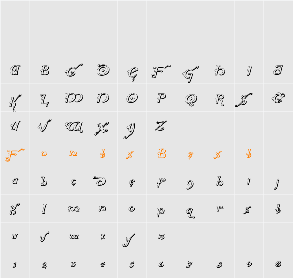Holly Jingle 3D Italic Character Map