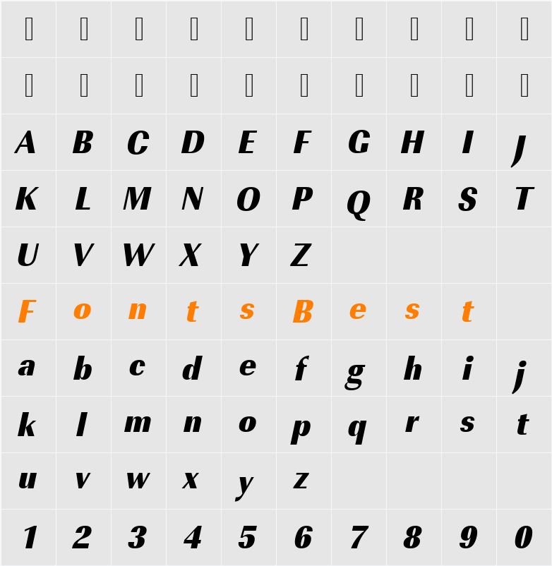 URWImperialTUltBolExtNar Character Map