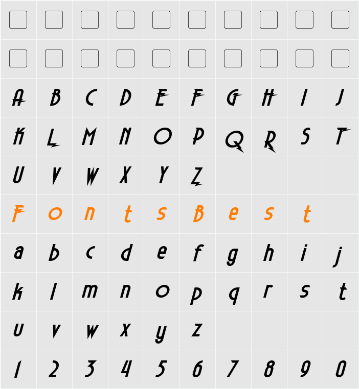Electrorocket Character Map