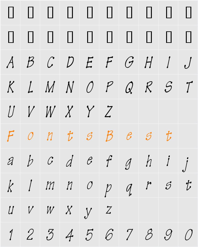 TinkerToyCondensed Character Map