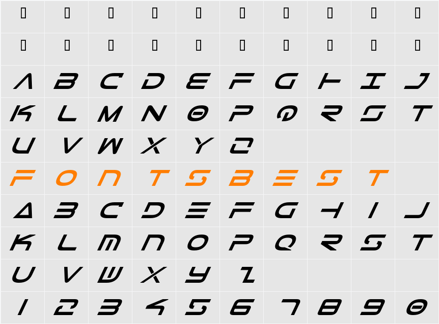 Tele-Marines Bold Italic Character Map