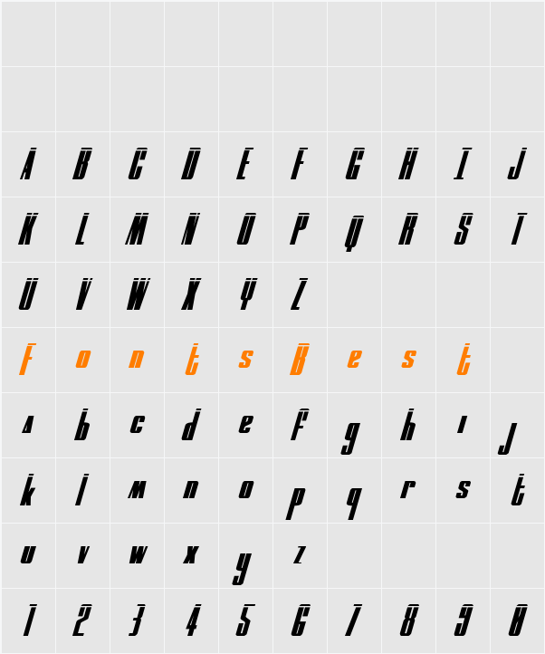 MOON Runner Laser Italic Character Map