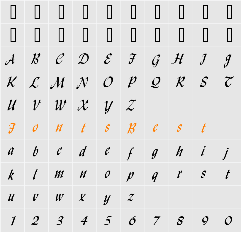 Lynda Script Regular Character Map