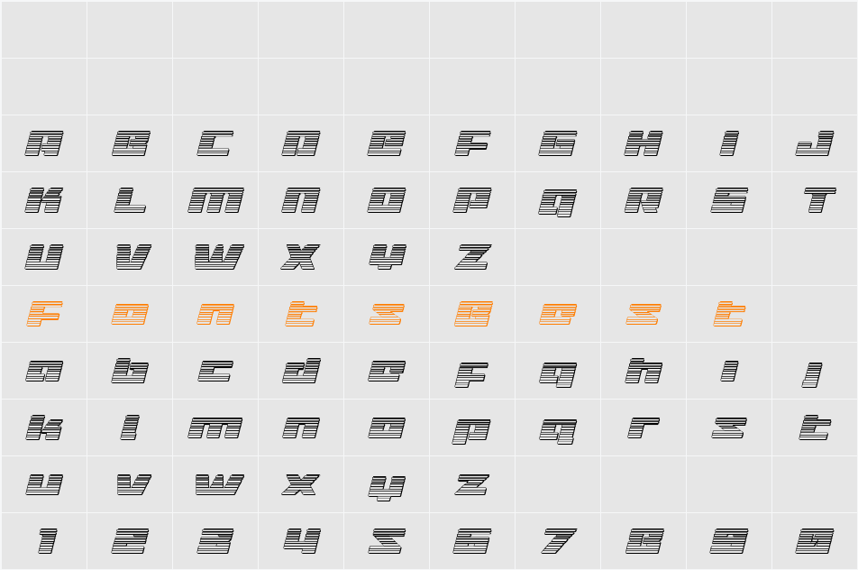 Turbo Charge Chrome Italic Character Map