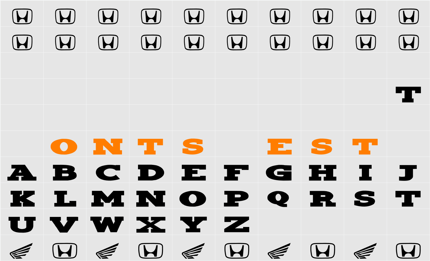 Hondafont Character Map
