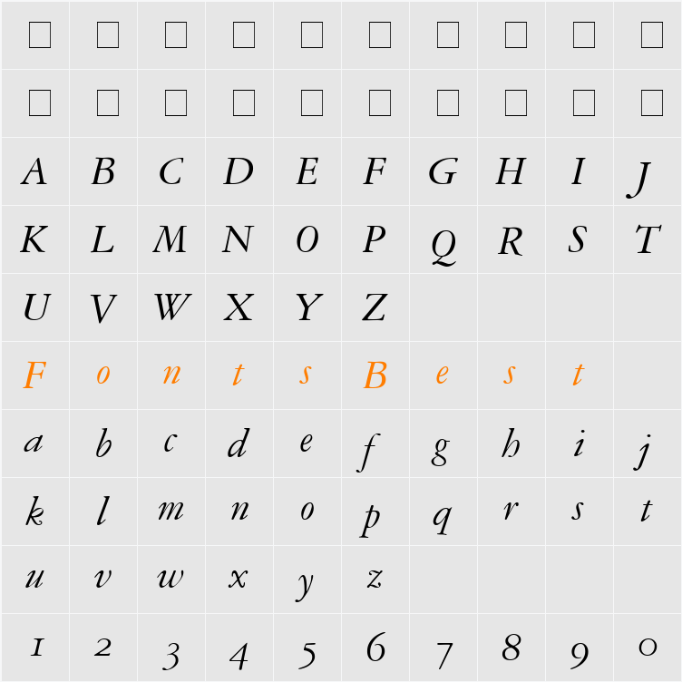 Garamond Reprise OldStyle SSi Character Map