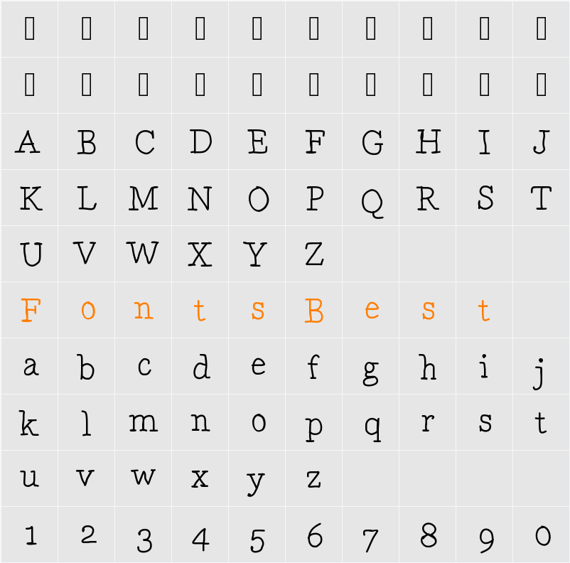 DrunkenSerif Character Map