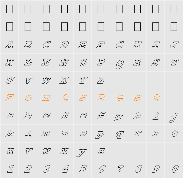 FZ BASIC 54 HOLLOW ITALIC Character Map