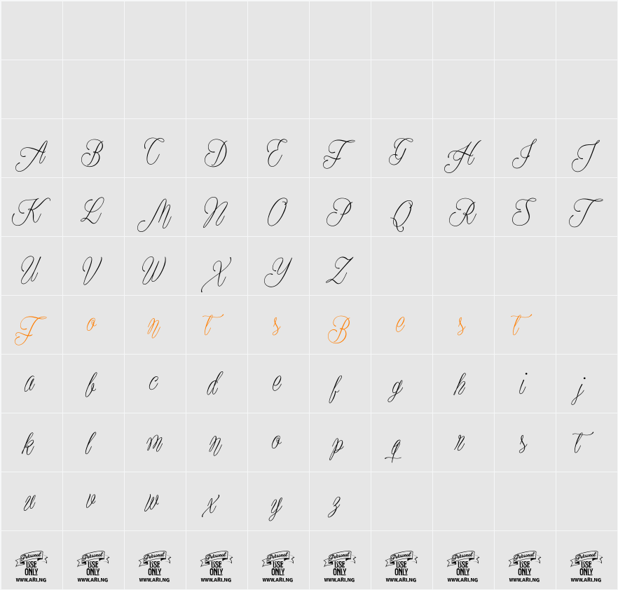 Plates Napery Personal Use Character Map