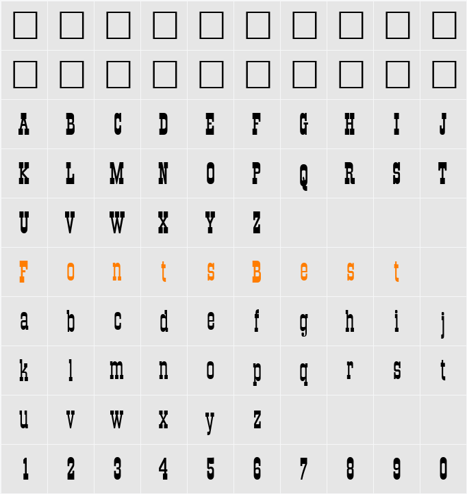 QTOKCorral-Cnd Character Map