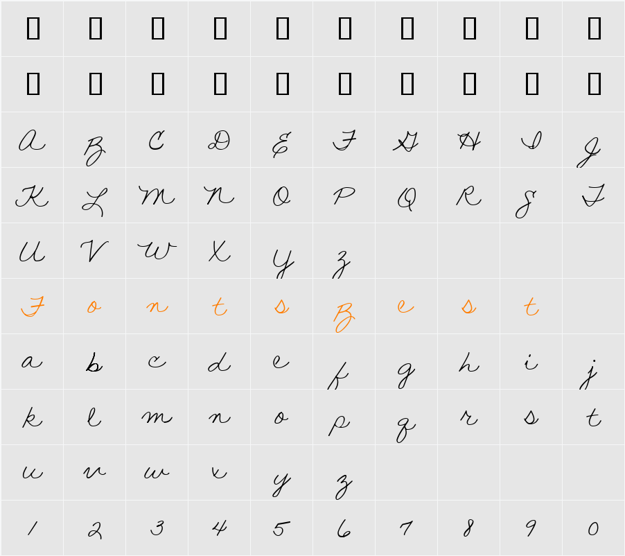LD Fine Script 3 Character Map