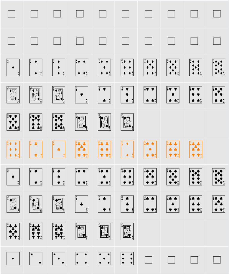 Playing Cards Character Map