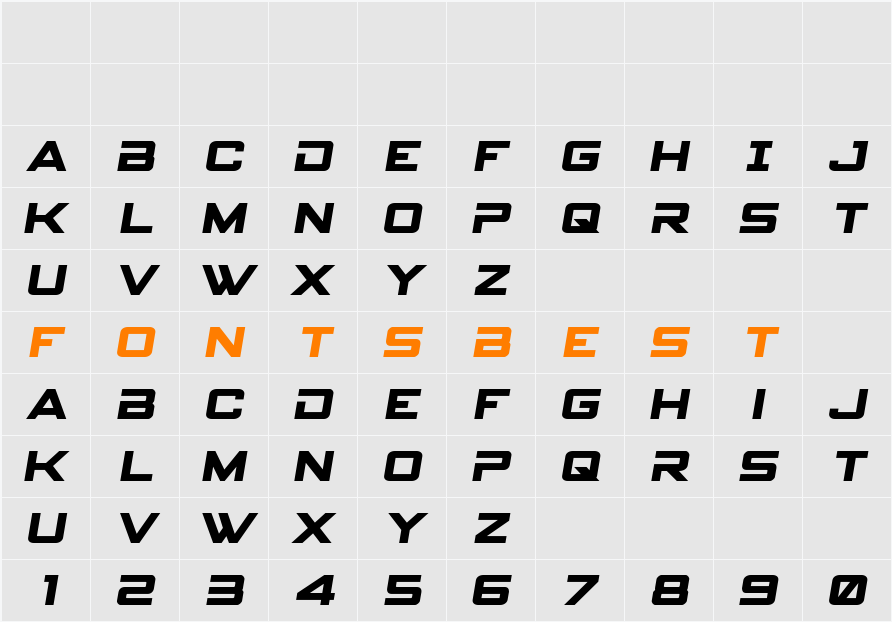 Spy Agency Semi-Italic Character Map