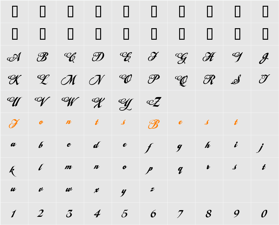 LHF Tideway Classic Script Character Map