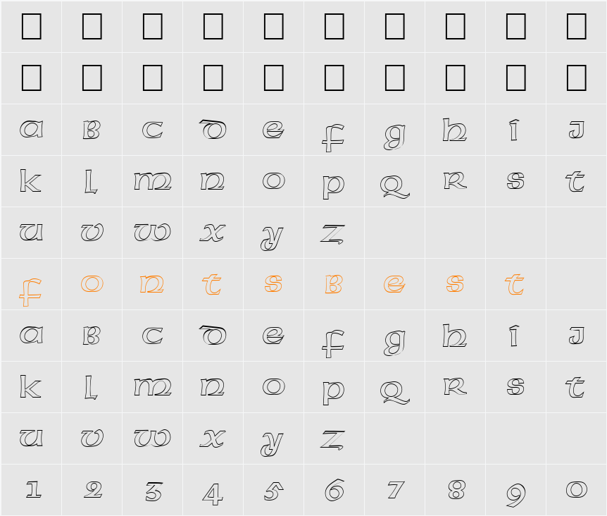 FZ BASIC 43 HOLLOW Character Map