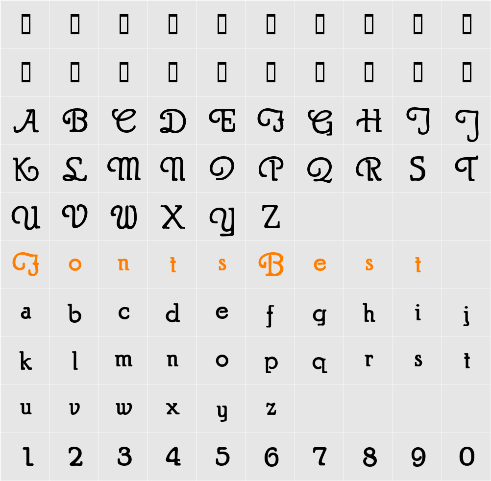 Puritan Swash Character Map