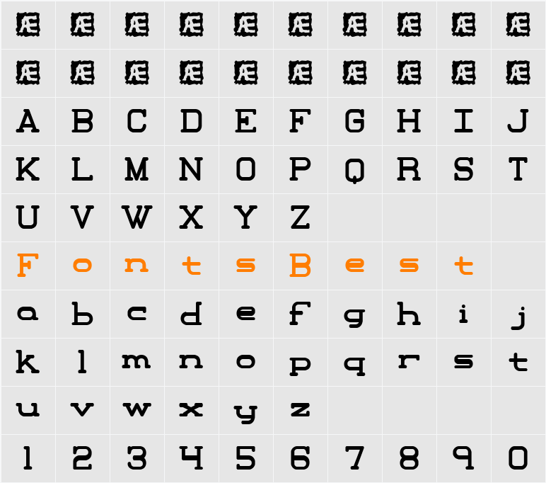 Xipital BRK Character Map