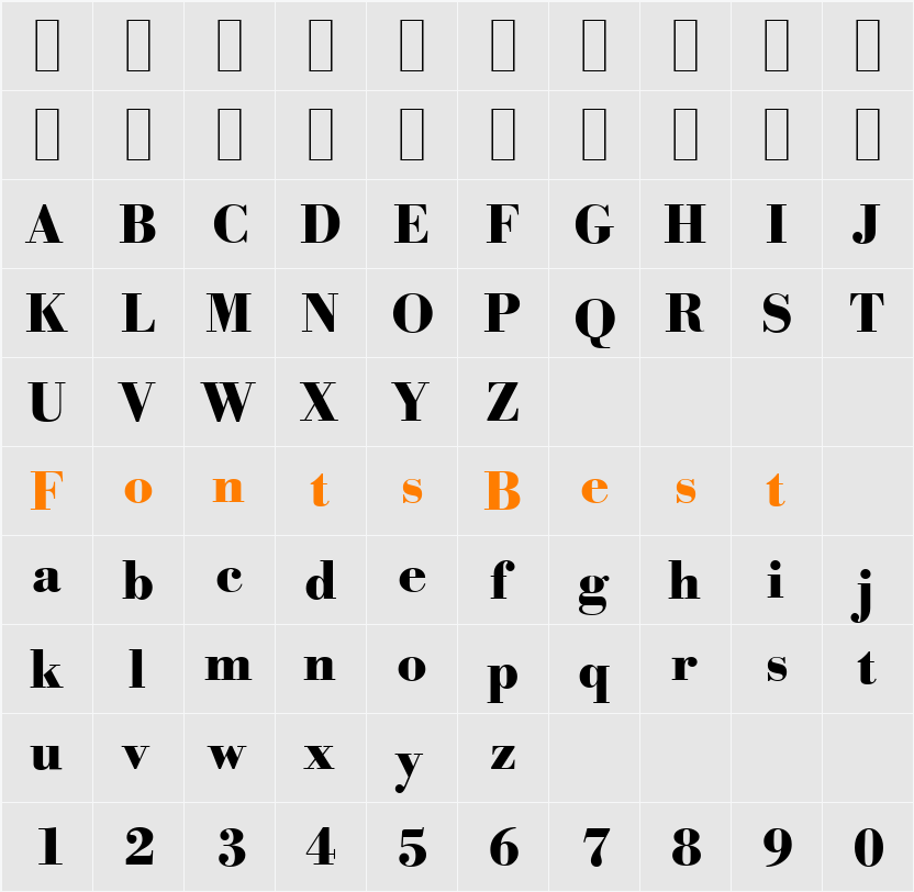 BodoniSerial-Xbold Character Map