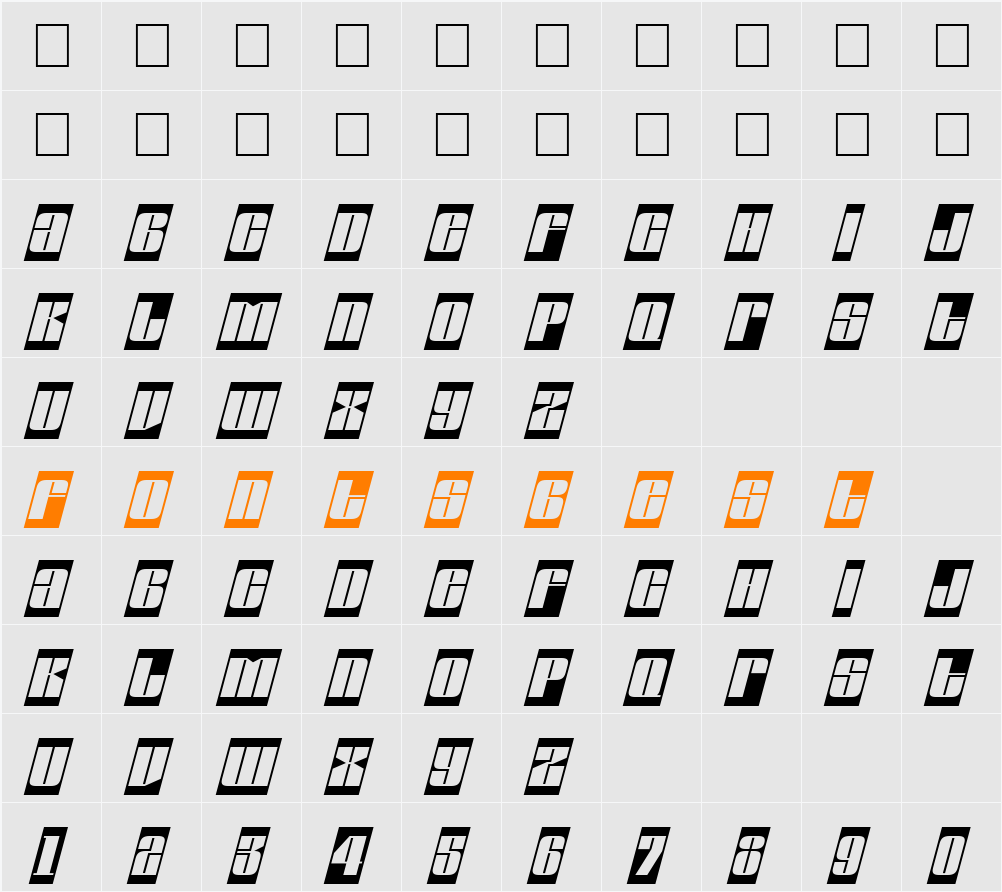 a_GlobusCmObl Character Map