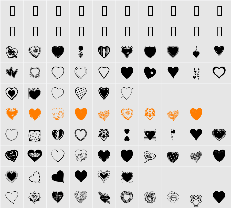 Hearts Galore Character Map