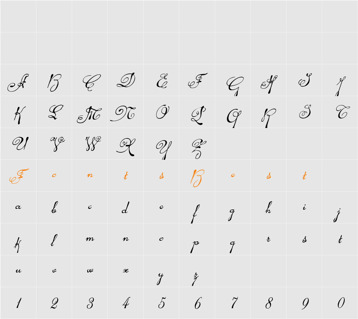 Rhalina Italic Character Map