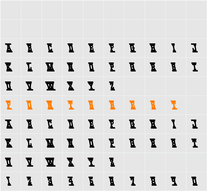 Western Rail Leftalic Character Map