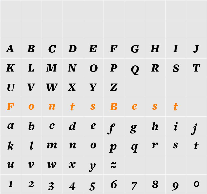FreightText BlackItalic Character Map