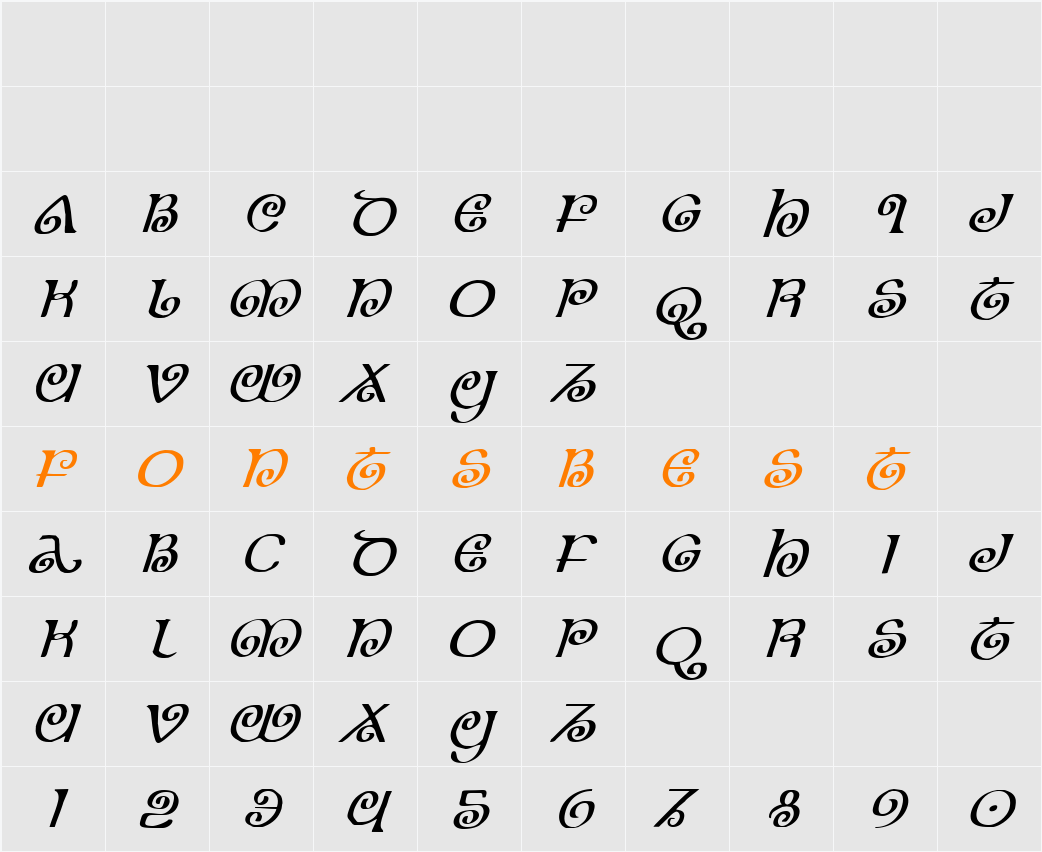 The Shire Italic Character Map