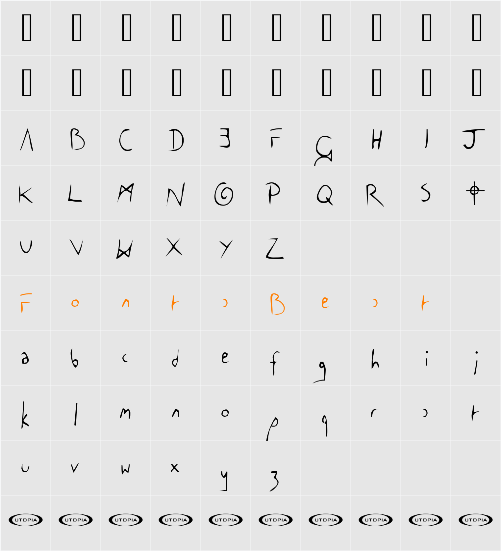 The Cowboy Font Character Map