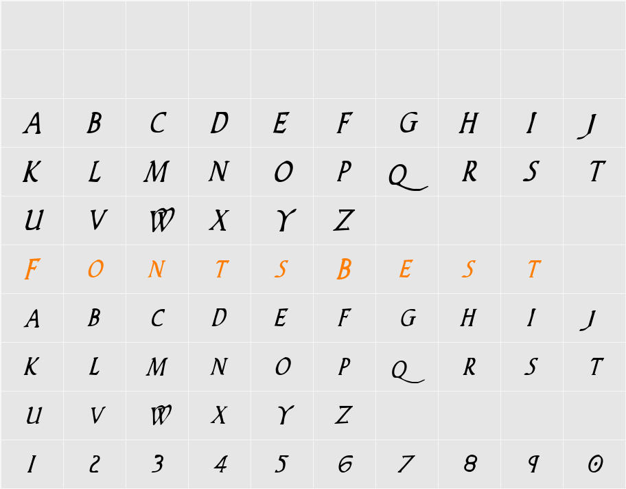 Woodgod Condensed Italic Character Map